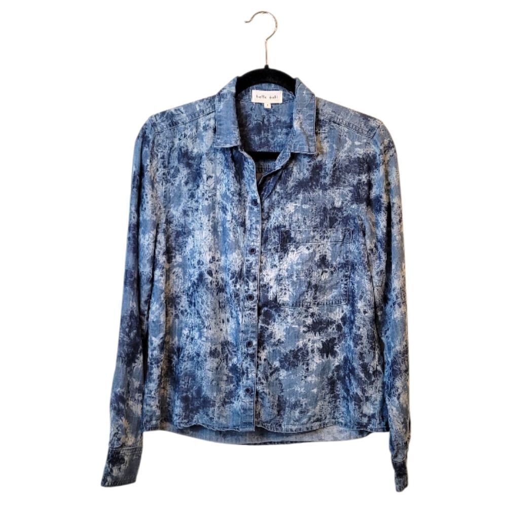 Bella Dahl Women's Blue Tie-Dye Chambray Button Down Shirt Size S